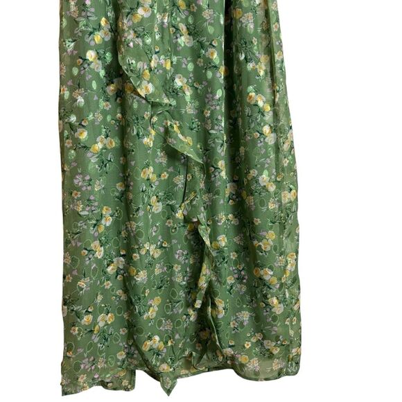 Lush Green & Yellow Ditsy Floral Ruffle Detail Midi Slip Dress Size Small - Picture 8 of 11